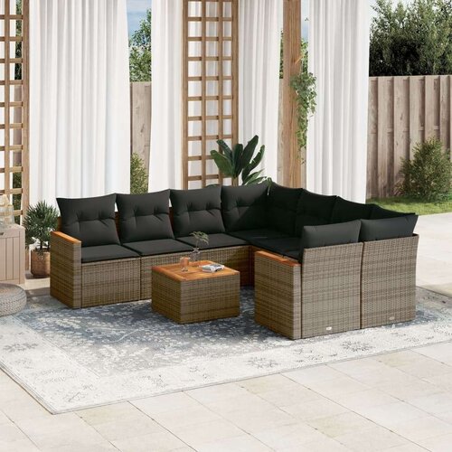 VidaXL 9-dijelni set vrtnih sofa od poliratana s jastucima sivi Slike