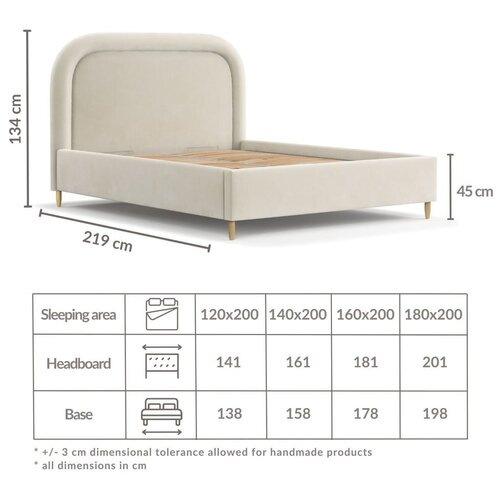 Maison de R&amp;ecirc;ve Kremno bela oblazinjena zakonska postelja s prostorom za shranjevanje z letvenim dnom 180x200 cm Mija &amp;ndash; Slike