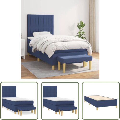 The Living Store Box spring postelja z vzmetnico modra 100x200 cm blago - Box Spring Postelja, (21737324) Cene
