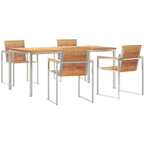 VidaXL Vrtna blagovaonska garnitura od 5 dijelova od čvrste tikovine, Vanjski blagovaonski stol 180x90x75 cm od čvrste tikovine Slike