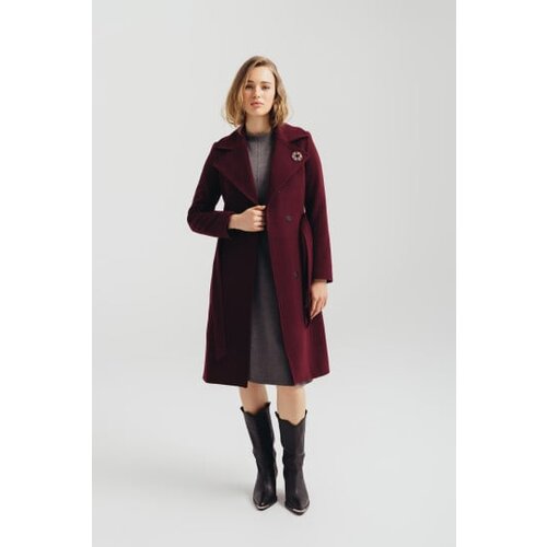 Legendww zenski bordo kaput sa pojasom i brosem Cene