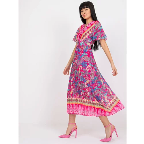 Fashion Hunters One size pink pleated dress with an oriental motif