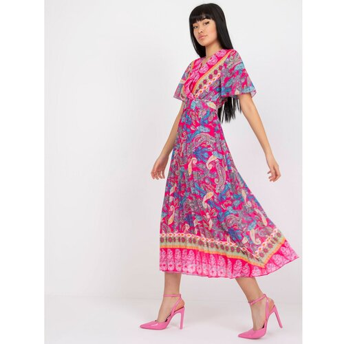 Fashion Hunters One size pink pleated dress with an oriental motif Slike