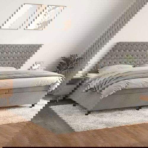  Box spring postelja z vzmetnico svetlo siva 200x200 cm žamet, (20761172) Slike
