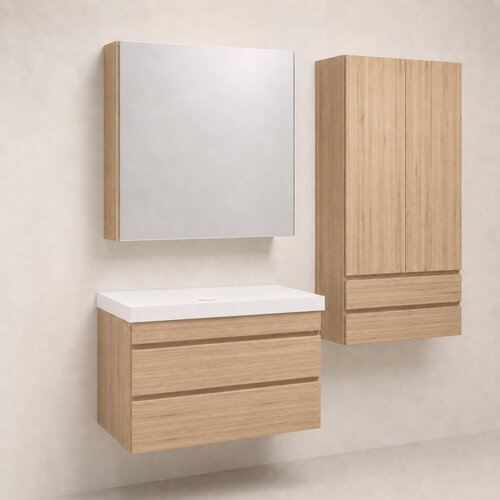 Kolpa San Naomi Set Delux 60cm Braon (Ormarić sa umivaonikom + Ogledalo/ormarić + Visoki ormarić) Slike