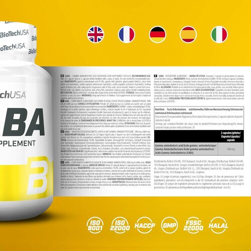 BioTech USA GABA Dodatak ishrani sa gama-aminobuternom kiselinom, 60 kapsula Cene