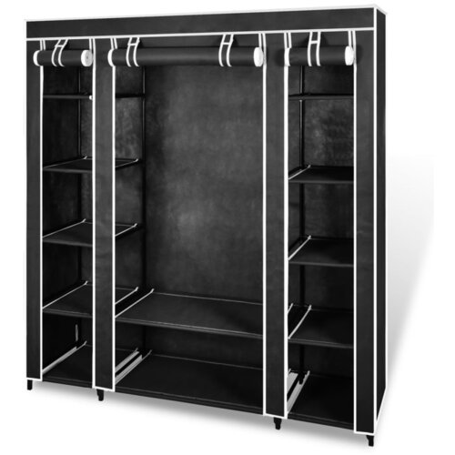 vidaXL Garderobna omara iz blaga s predelki 45x150x176 cm črna Cene