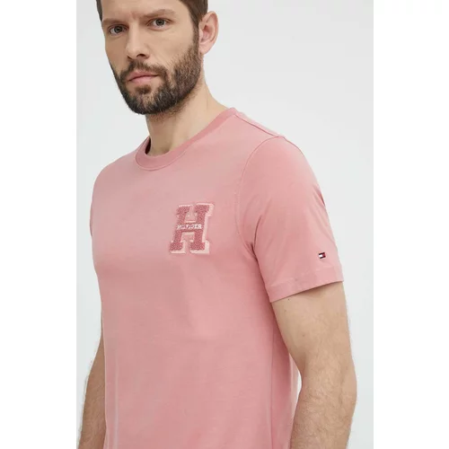 Tommy Hilfiger Pamučna majica za muškarce, boja: ružičasta, s aplikacijom, MW0MW34436