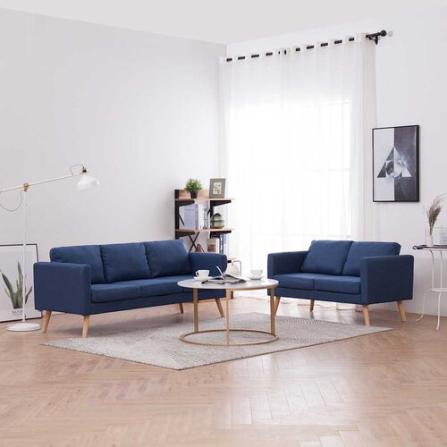  2-dijelni set sofa od tkanine plavi Cijene