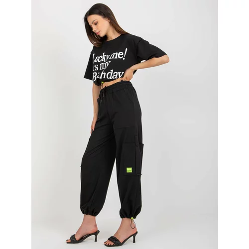 Fashion Hunters Black two-piece tracksuit with cargo trousers
