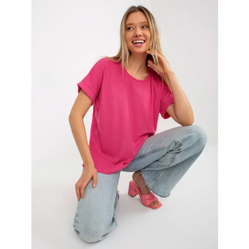 Fashion Hunters Cotton oversized blouse with fuchsia ribs