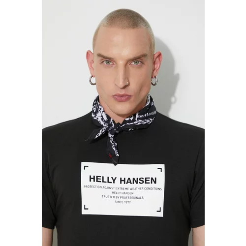 Helly Hansen Bombažna kratka majica črna barva