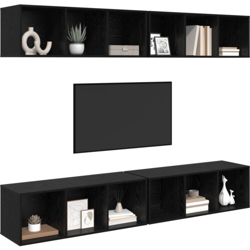 VidaXL Stenski TV kabinet s polico 4 pcs Črni hrast 37 x 37 x 107.5 cm Slike