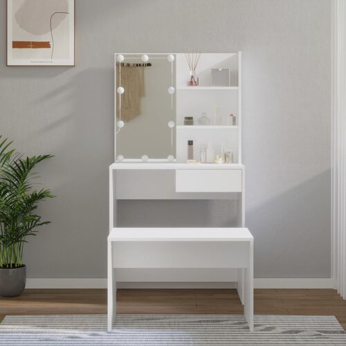 The Living Store Komplet toaletnih mizic z LED lučkami bel konstruiran les - Komplet LED Toaletnih Mizic, (21671103) Cene