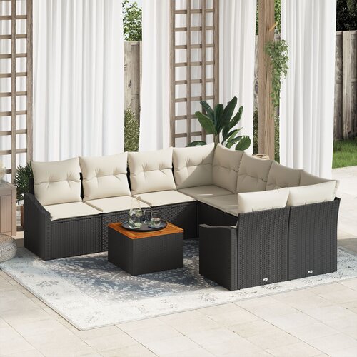 VidaXL 9-dijelni vrtni sofa set s jastucima crni poliratan akacija Slike
