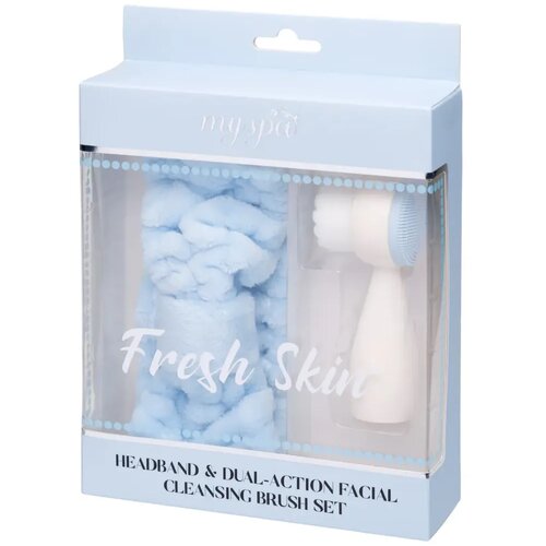 MY SPA Set traka za kosu i četka za či&scaron;ćenje lica Fresh Skin, Plavi Cene