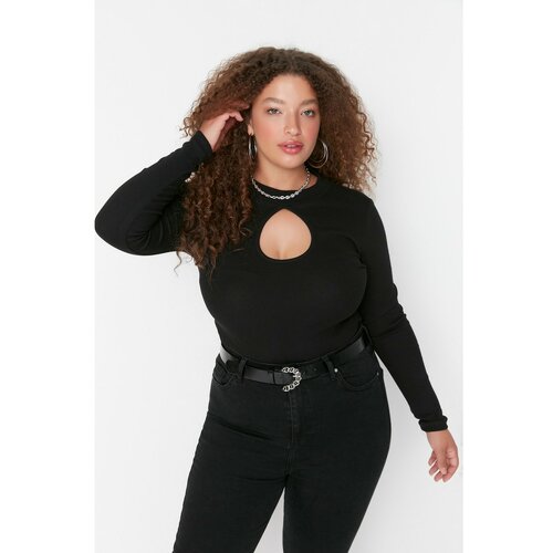 Trendyol Curve Black Straight Collar Cut Out Detailed Knitted Blouse Slike