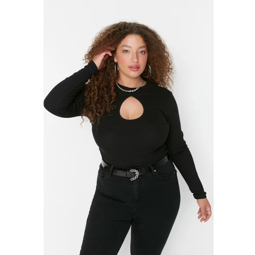Trendyol Curve Black Straight Collar Cut Out Detailed Knitted Blouse