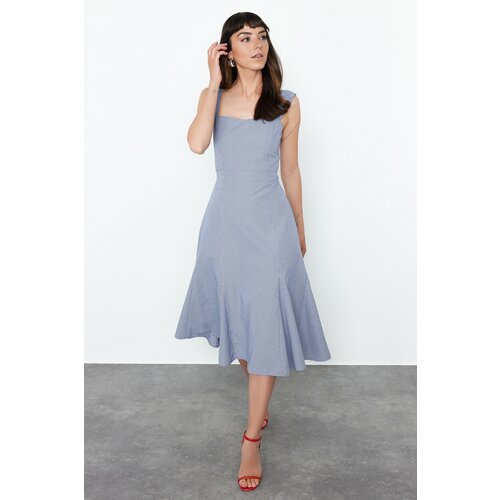 Trendyol Blue A-Line Gipe Detailed Midi Woven Dress Cene