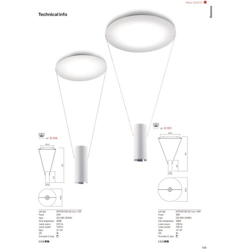  Redo 01-1970 - LED prigu&amp;scaron;iva luster na sajli ESSENCE LED/24W/230V CRI 90 bela Slike
