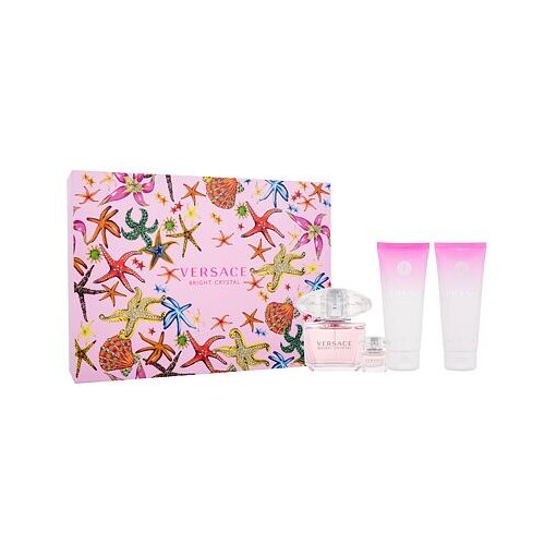 Versace Bright Crystal darovni set toaletna voda 90 ml + toaletna voda 5 ml + gel za tu&amp;scaron;iranje 100 ml + losion za tijelo 100 ml za žene Slike