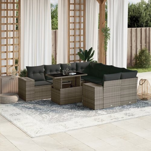 vidaXL 9-dijelni set vrtnih sofa od poliratana s jastucima sivi Cijene