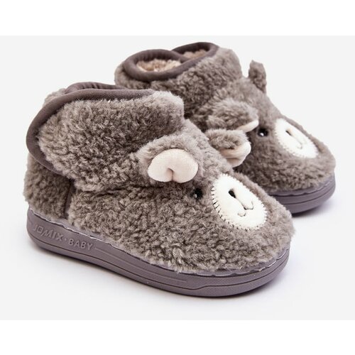 Kesi Children's insulated slippers with teddy bear, grey Eberra Slike