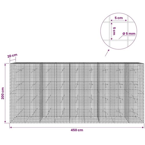  Gabion s žicom debljine 5 mm i mrežom 5x5 cm 450x20x200 cm - 20 cm 200 cm 450 cm Slike