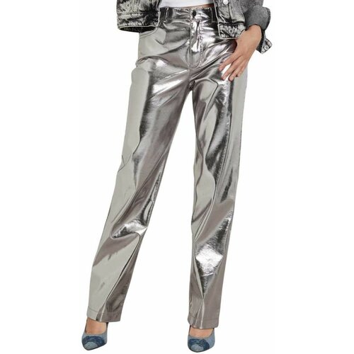 Guess - - Srebrne ženske pantalone od eko kože Slike