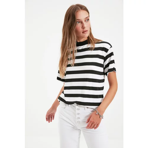 Trendyol Multi Color Striped Basic Stand Up Collar Knitted T-Shirt