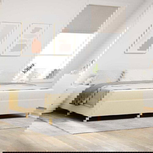 vidaXL Postelja z vzmetnico Drugo Bela in smetana 200 x 200 cm blago Cene