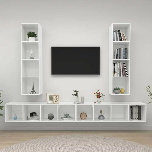 Stenske TV omarice 4 kosi visok sijaj bela iverna plošča, (20734583)
