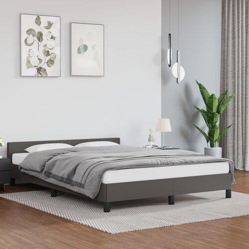 VidaXL Posteljni okvir z vzglavjem siv 140x200 cm umetno usnje Slike