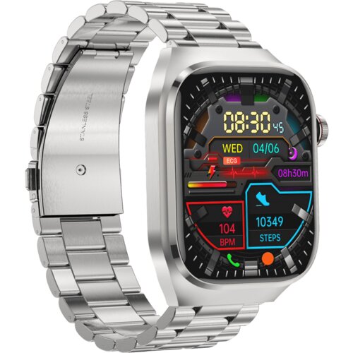 INF Pametna ura s kovinsko zapestnico EKG, srčni utrip, krvni tlak, spanje, pedometer Silver, (21353711) Cene