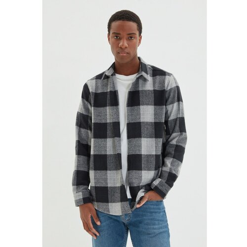 Trendyol indigo men's slim fit shirt collar lumberjack plaid shirt Slike