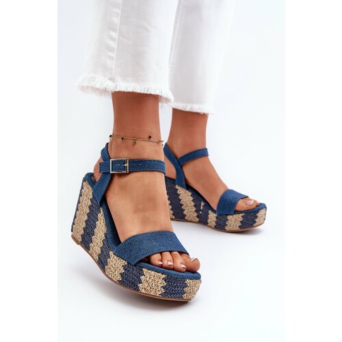 Kesi Women's denim wedge sandals with a braid, blue Reviala Cene