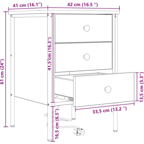 VidaXL Noćni ormar sonoma hrast 42 x 41 x 61 cm Konstruirano drvo Slike