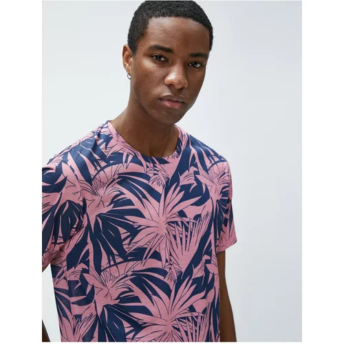 Koton Leaf-printed T-Shirt, Crew Neck, Slim Fit, Short Sleeves