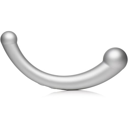 Master Series 10X Vibra-Crescent Vibrating Silicone Dual Ended Dildo Silver Slike