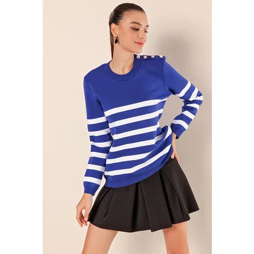 Bigdart 15820 Button Detailed Striped Sweater - Saks