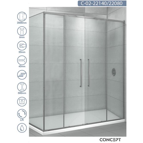 Copen Tuš kabina C-02-22140/22080 Devon srebrni ram 140x80x200cm providno staklo 6mm Cene