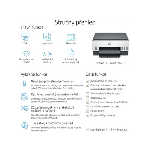 HP Večnamenski barvni brizgalni tiskalnik SmartTank 670, A4, Duplex, Wi-Fi (6UU48A) Slike