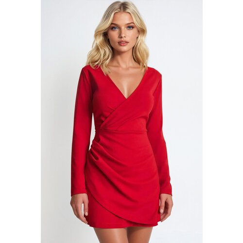 Trend Ala&amp;ccedil;atı Stili Women&amp;#039;s Red Double Breasted Collar Sandy Dress Slike