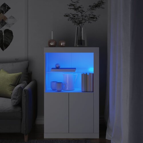 vidaXL Stranska omarica z LED lučkami bel inženirski les Cene