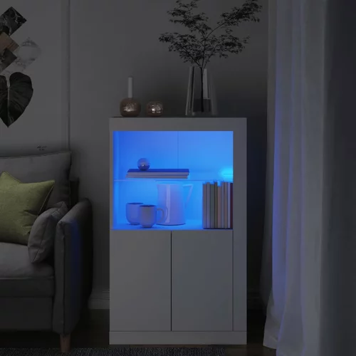 vidaXL Stranska omarica z LED lučkami bel inženirski les