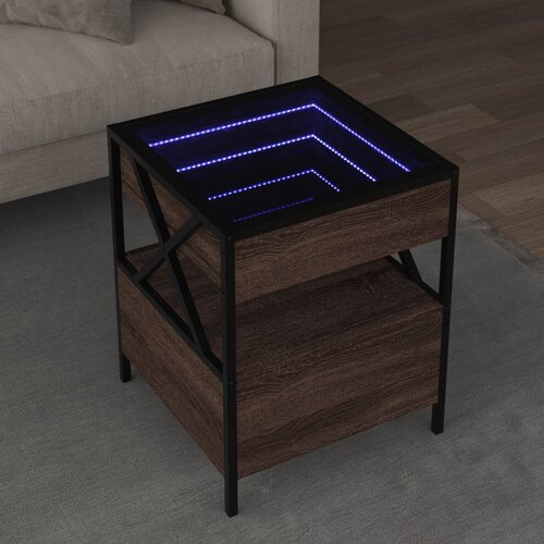 VidaXL Klubska mizica z neskončnimi LED rjavi hrast 40x40x51 cm Slike