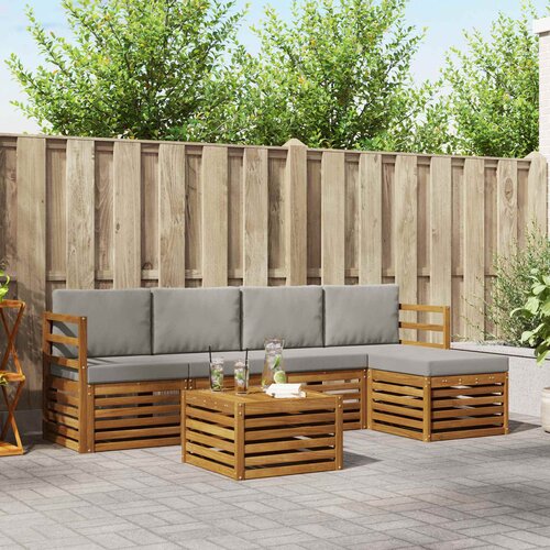  Set vanjskih sofa 6 kom. Prirodna i svjetlosiva Bijela 59 x 59 x 37 cm Slike