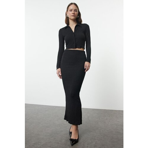 Trendyol Black Jacquard-Knit Bottom-Top Set Slike