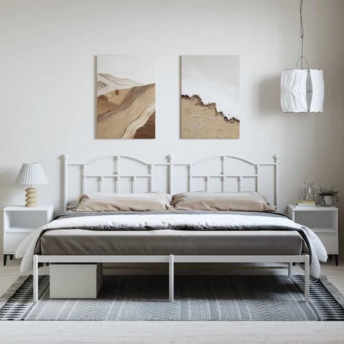  Metalni okvir za krevet s uzglavljem bijeli 193x203 cm Slike
