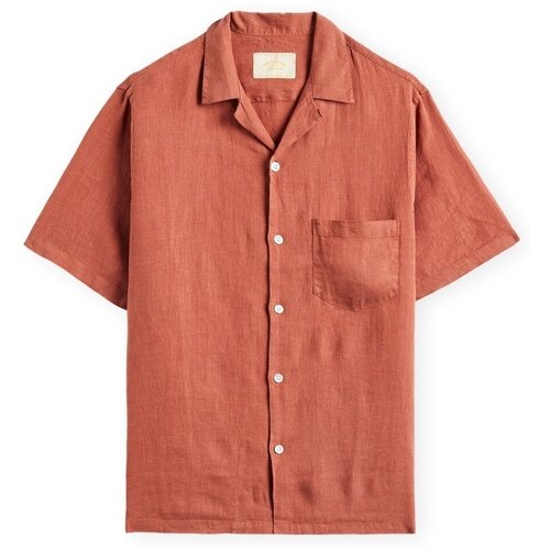 Portuguese Flannel Srajce s kratkimi rokavi Linen Camp Collar Shirt - Terracota Oranžna Cene